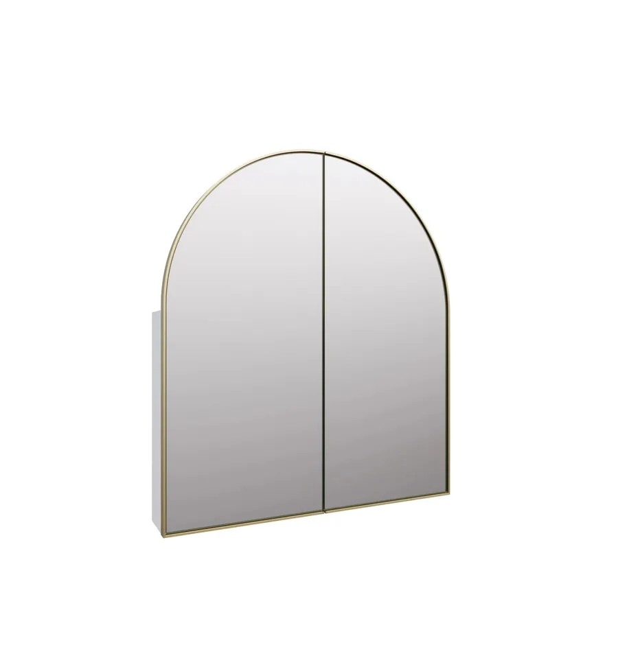Amir Arch Mirror Cabinet Satin Brass 86cm x 76cm