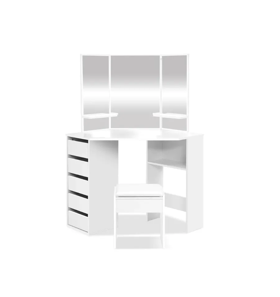 Camila Corner Dressing Table with Mirror White 141.5cm x 111cm