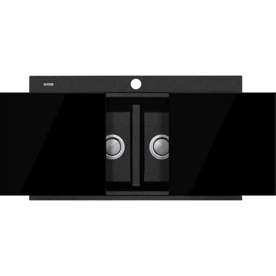 Santorini Black Double Bowl Topmount Sink With Glass Top