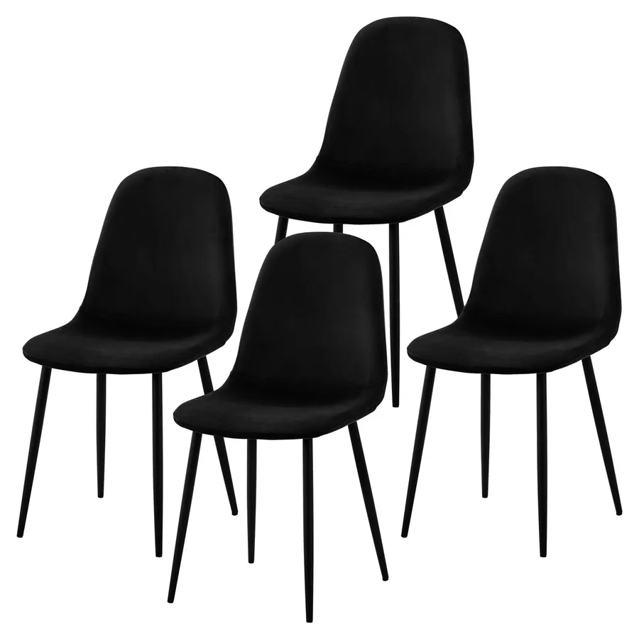 Halsa Classic Velvet Dining Chairs Set of 4 in Black