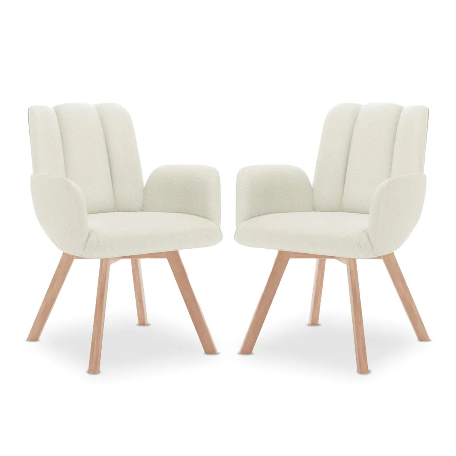 Clara Chenille Swivel Dining Chairs Set of 2 in Off White