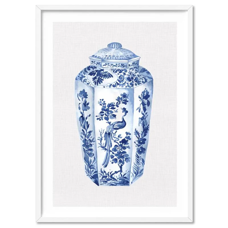 Chinoiserie Ginger Jar on Linen II - Art Print