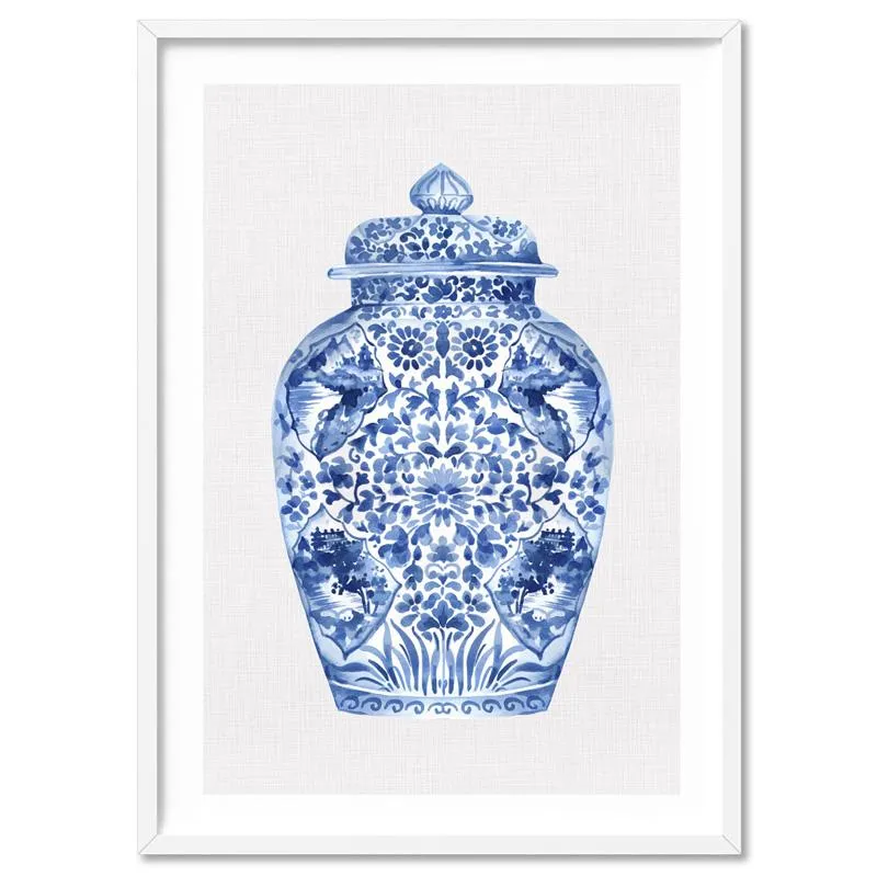 Chinoiserie Ginger Jar on Linen I - Art Print