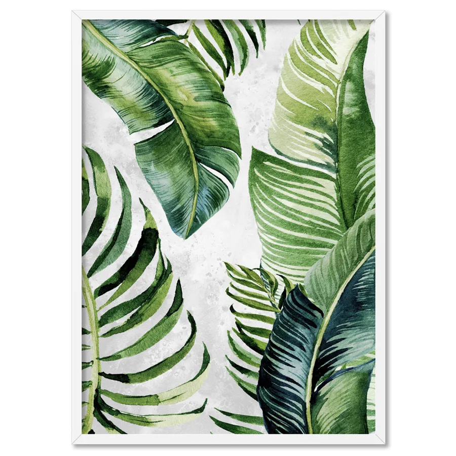 Tropical Palm & Banana Leaves Foliage in Watercolour II - Art Print