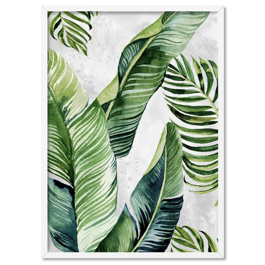 Tropical Palm & Banana Leaves Foliage in Watercolour I - Art Print