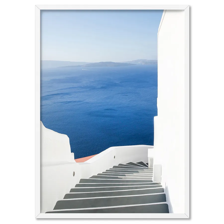 Santorini | Stairway to Ocean - Art Print by Victoria's Stories
