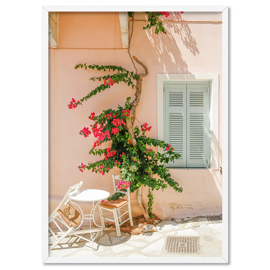 Santorini in Spring | Boho Pastel Villa II - Art Print by Victoria's Stories