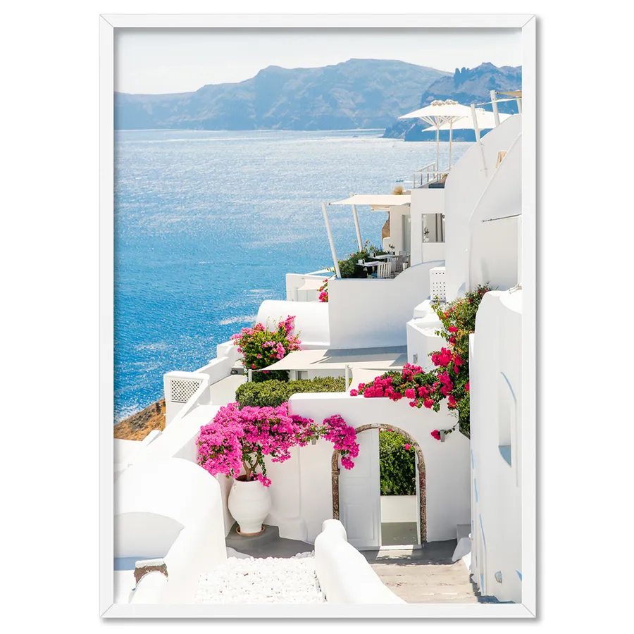 Santorini in Spring | Coastal Resort View II - Art Print by Victoria's Stories