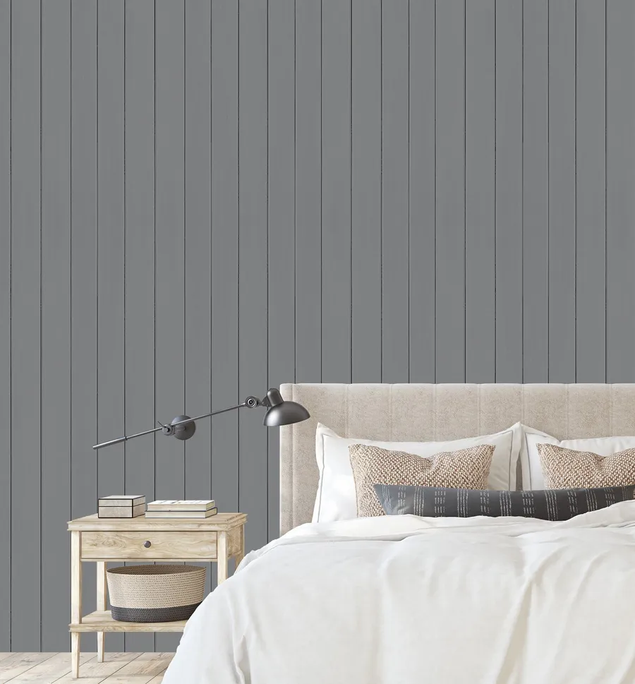 Tongue & Groove Wood Panel Wallpaper | Slate