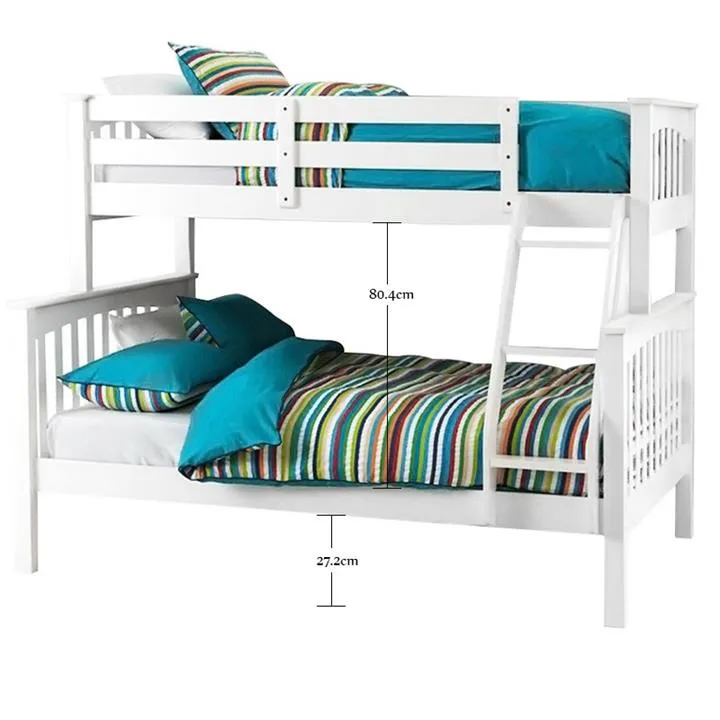 Sarah New Zealand Pine Timber Bunk Bed, Trio, White, White by