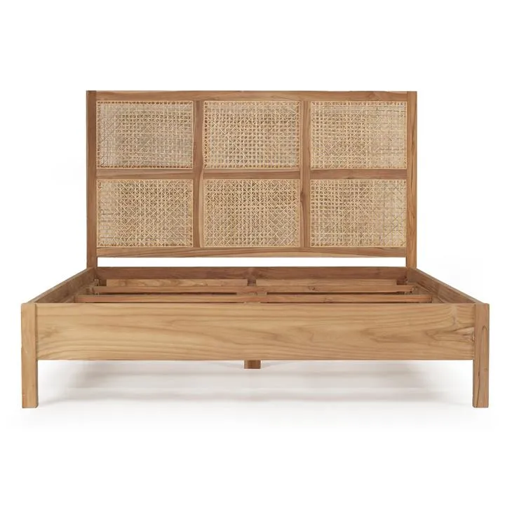 Destin Teak Timber & Rattan Platform Bed, King by Ambience Interiors