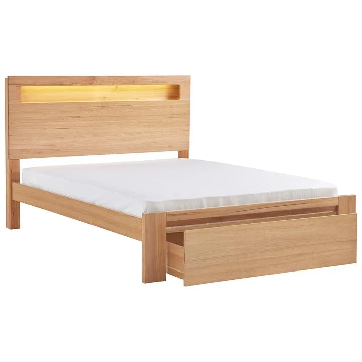 Gilmore Tasmanian Oak Timber Nightlite Bed with End Drawer, King by OZW Furniture Style Sourcebook