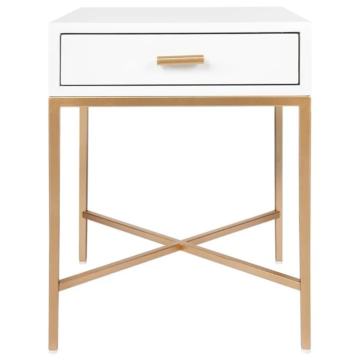 Nessa Bedside Table, White / Gold by Cozy Lighting & Living Style