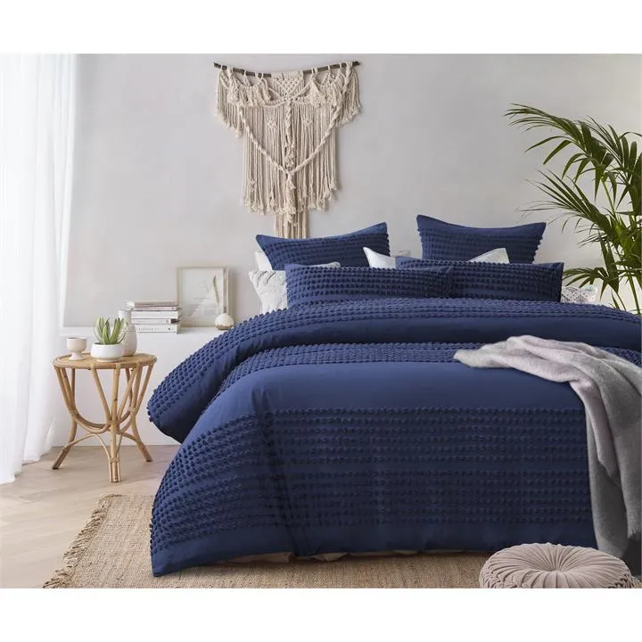 Vintage Design Homeware Betty Cotton Quilt Cover Set, King, Dark Denim