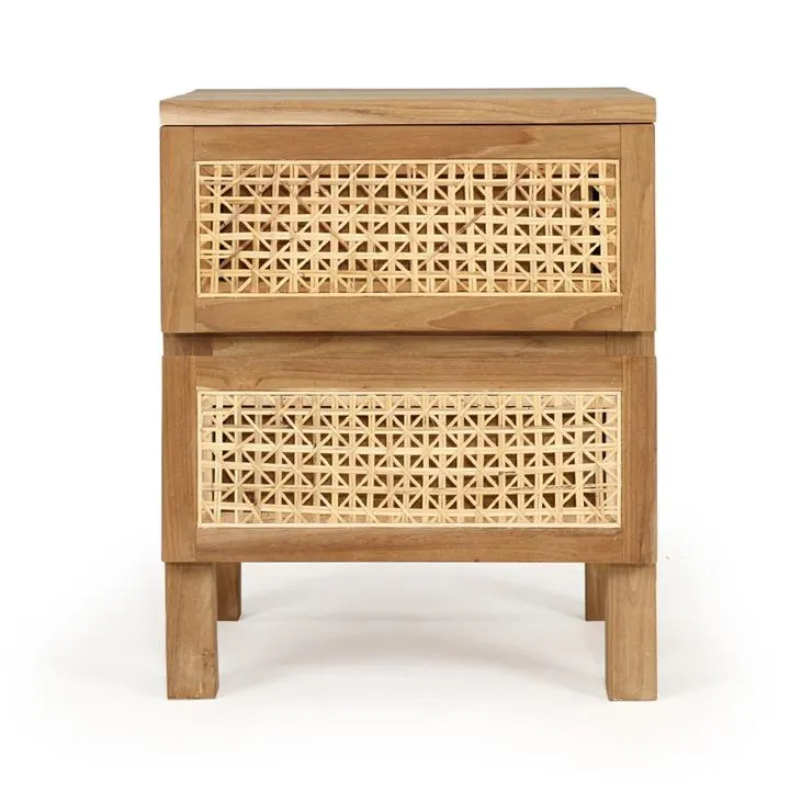 Destin Teak Timber & Rattan Bedside Table by Ambience Interiors Style