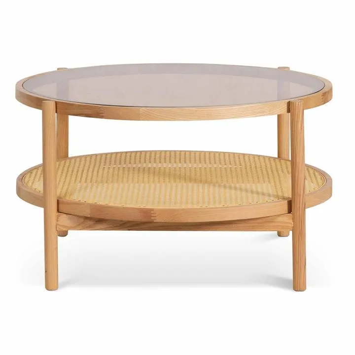 Marlo Glass Top Ashwood Round Coffee Table, 86cm by Conception Living