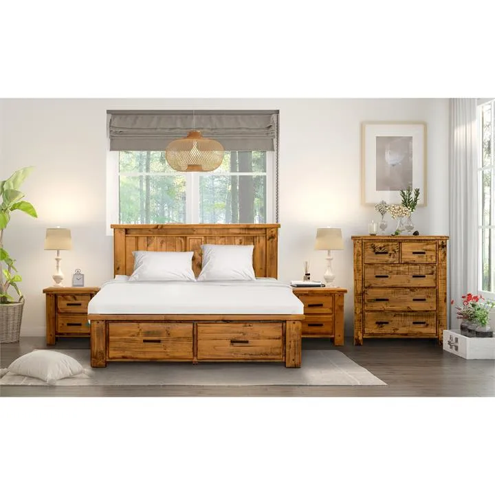 Oxley 4 Piece Pine Timber Bedroom Suite with Tallboy, King by Dodicci